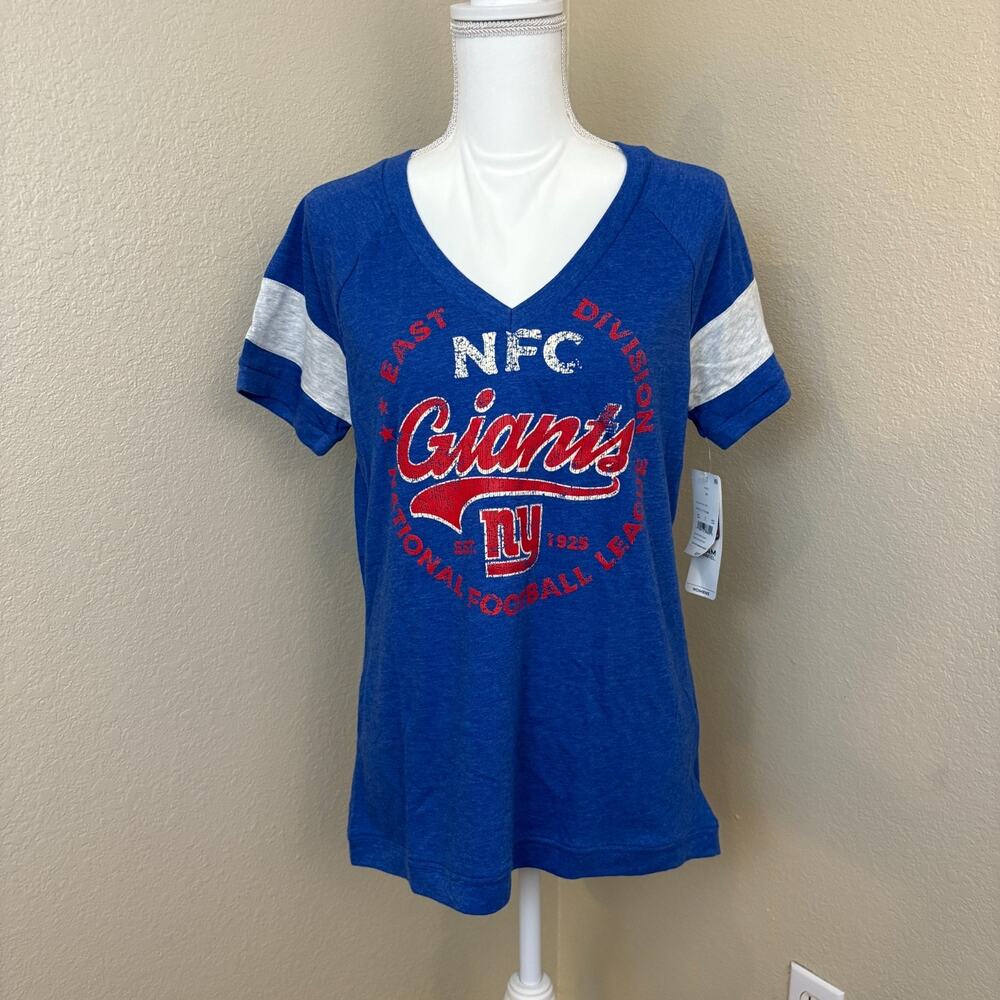 Women's NFL Team Apparel New York Giant Football Heather Blue V-Neck Shirt M